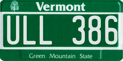 VT license plate ULL386