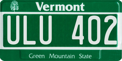 VT license plate ULU402