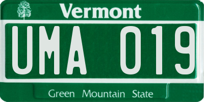 VT license plate UMA019
