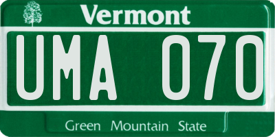 VT license plate UMA070