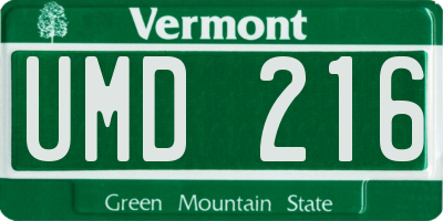 VT license plate UMD216