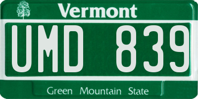 VT license plate UMD839
