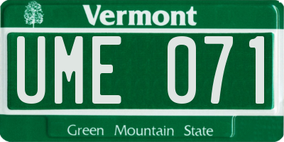 VT license plate UME071