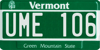 VT license plate UME106