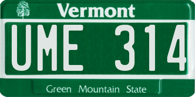 VT license plate UME314