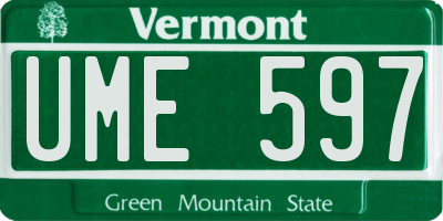 VT license plate UME597