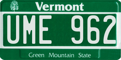 VT license plate UME962