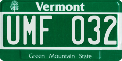 VT license plate UMF032