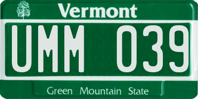 VT license plate UMM039