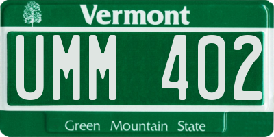 VT license plate UMM402