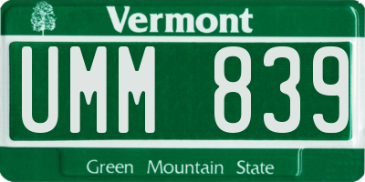 VT license plate UMM839