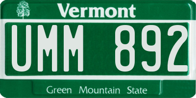 VT license plate UMM892