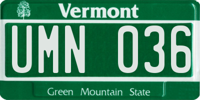 VT license plate UMN036