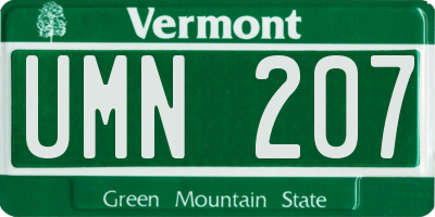 VT license plate UMN207