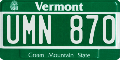 VT license plate UMN870