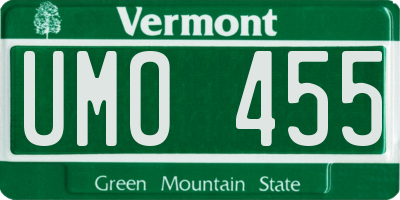VT license plate UMO455