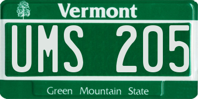 VT license plate UMS205