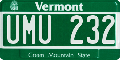 VT license plate UMU232
