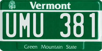 VT license plate UMU381