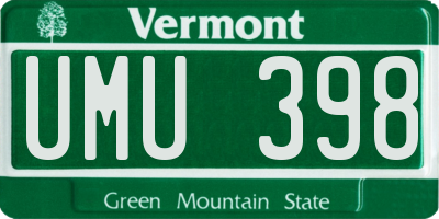 VT license plate UMU398