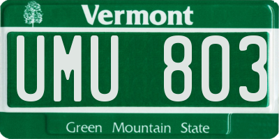 VT license plate UMU803