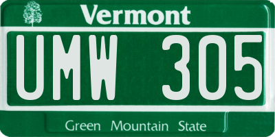 VT license plate UMW305