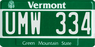 VT license plate UMW334