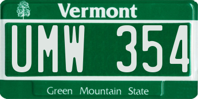 VT license plate UMW354