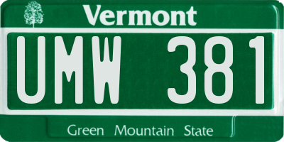 VT license plate UMW381