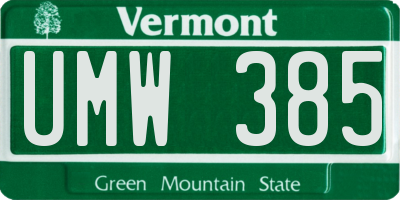VT license plate UMW385