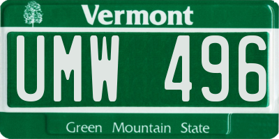 VT license plate UMW496