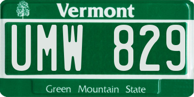 VT license plate UMW829