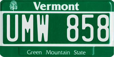 VT license plate UMW858