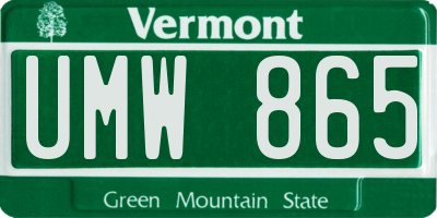 VT license plate UMW865