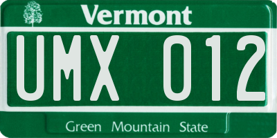 VT license plate UMX012