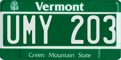 VT license plate UMY203