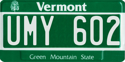 VT license plate UMY602