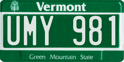 VT license plate UMY981