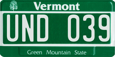 VT license plate UND039