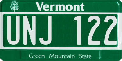 VT license plate UNJ122