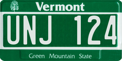 VT license plate UNJ124