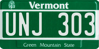 VT license plate UNJ303