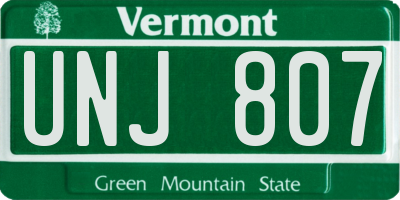 VT license plate UNJ807