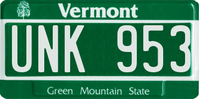 VT license plate UNK953