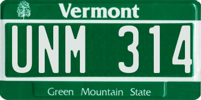 VT license plate UNM314