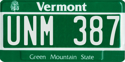 VT license plate UNM387