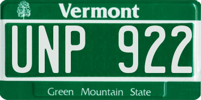 VT license plate UNP922