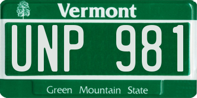 VT license plate UNP981