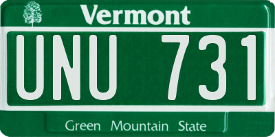 VT license plate UNU731