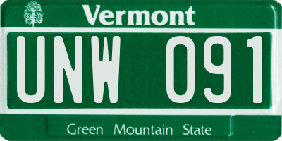 VT license plate UNW091